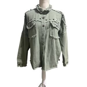 Studded Denim Jacket Army Green Size XL